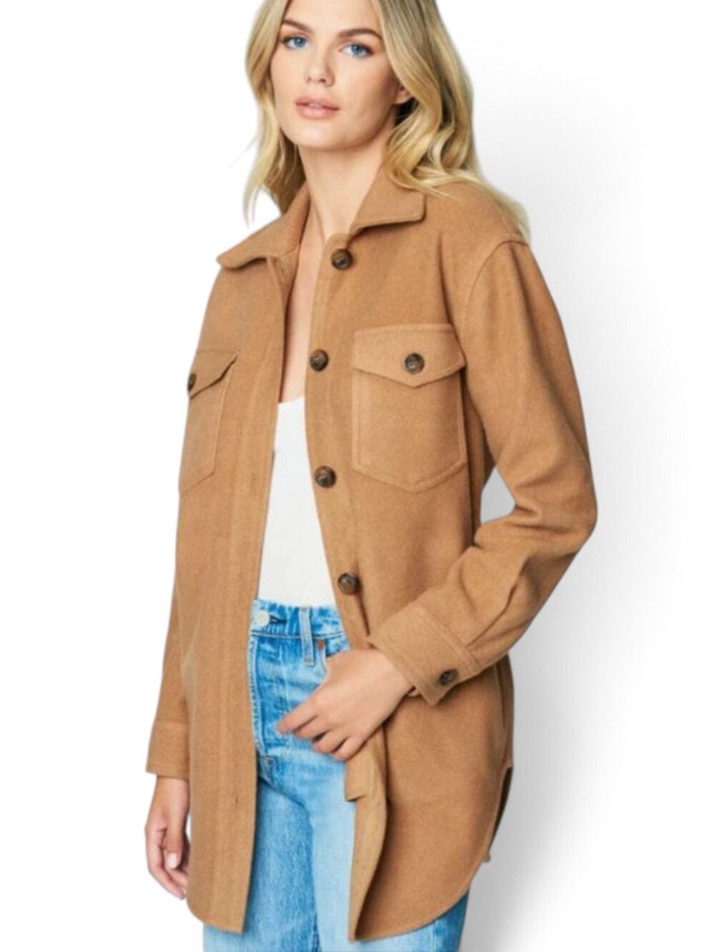[BLANKNYC] Wool Blend "Lets Get Lost" Shacket w/ Pockets in Chamois - Medium